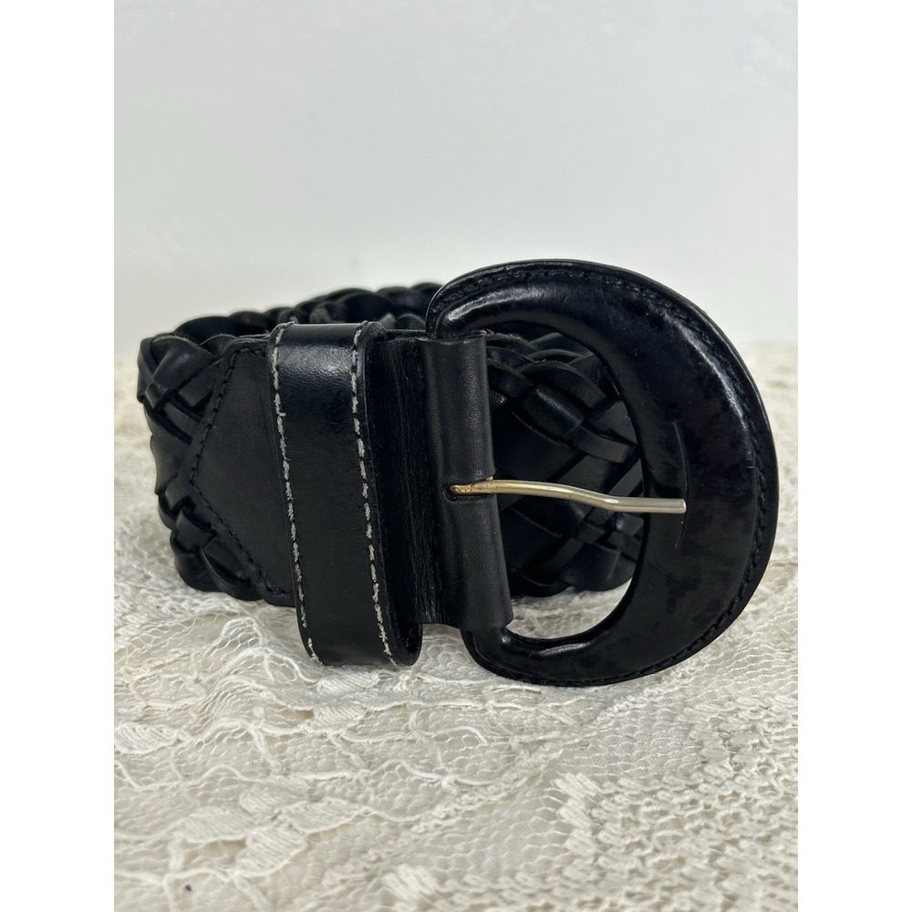 Vintage Black Leather Braided Belt Axess Women's Size M/L Made In Italy Boho 90s